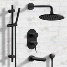 Matte Black Tub and Shower Faucet Set with Handheld, Rain Shower Head